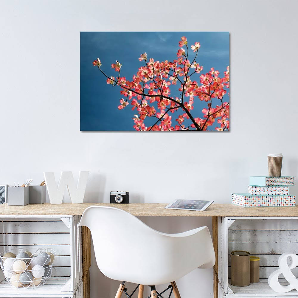 Canvas Art Pink Dogwood Tree Against Blue Sky Floral Botanical Print L50683