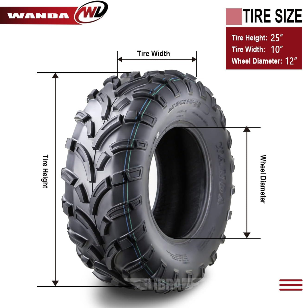 Set of 4 ATV UTV Tires 25x10-12 6PR K575144
