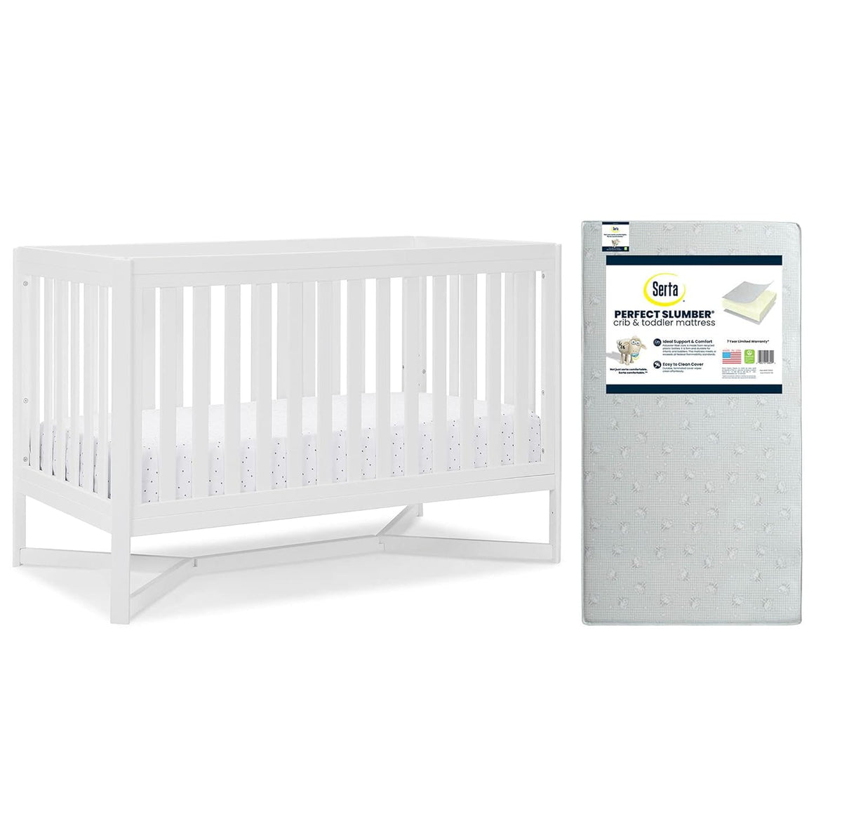4-in-1 Convertible Crib and Dual Sided Crib & Toddler Mattress W494103