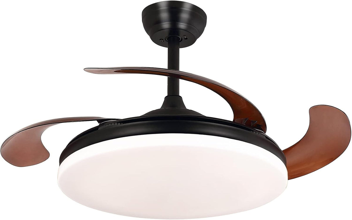 42'' Retractable Ceiling Fan with Light and Remote Black Cage N59108