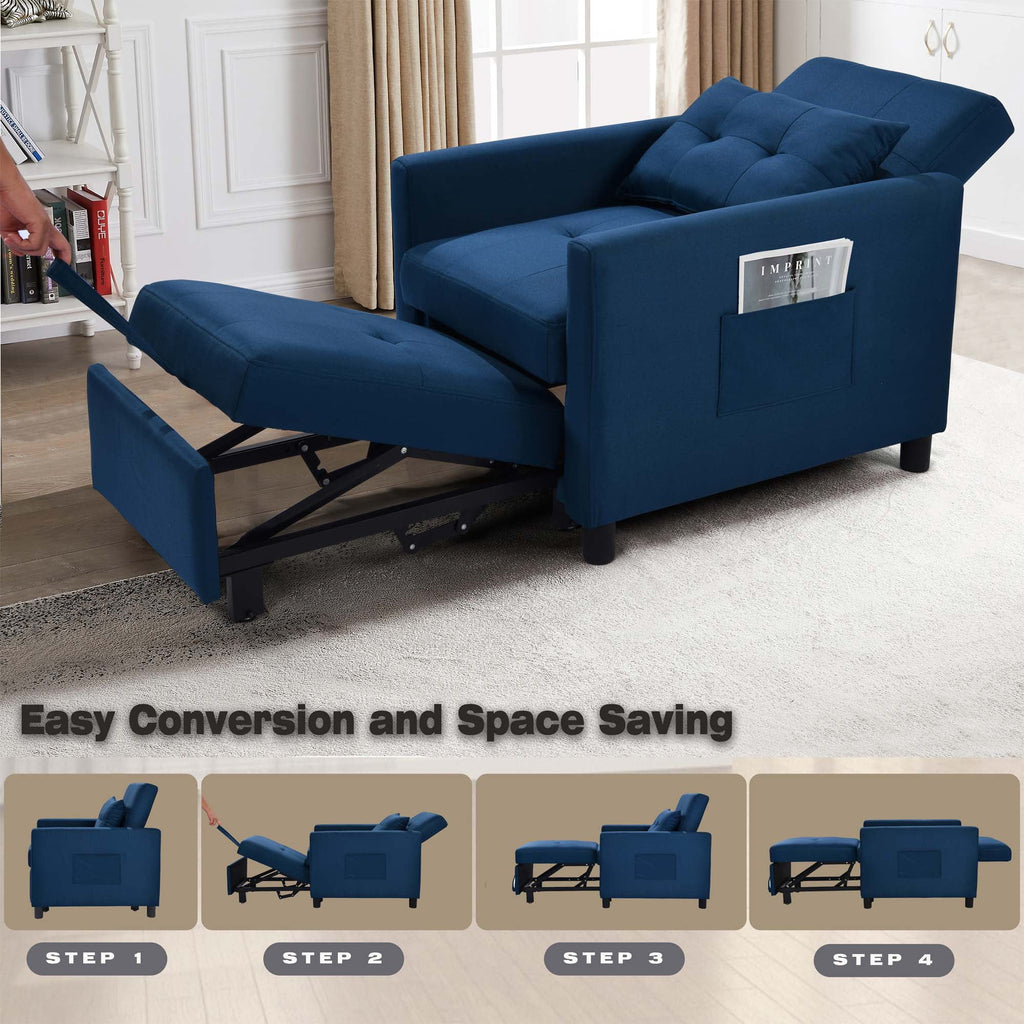 Blue Convertible Single Sofa Bed with Pull Out Sleeper P1246
