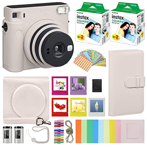Chalk White Instant Camera with Carrying Case and 40 Sheets Film O4876