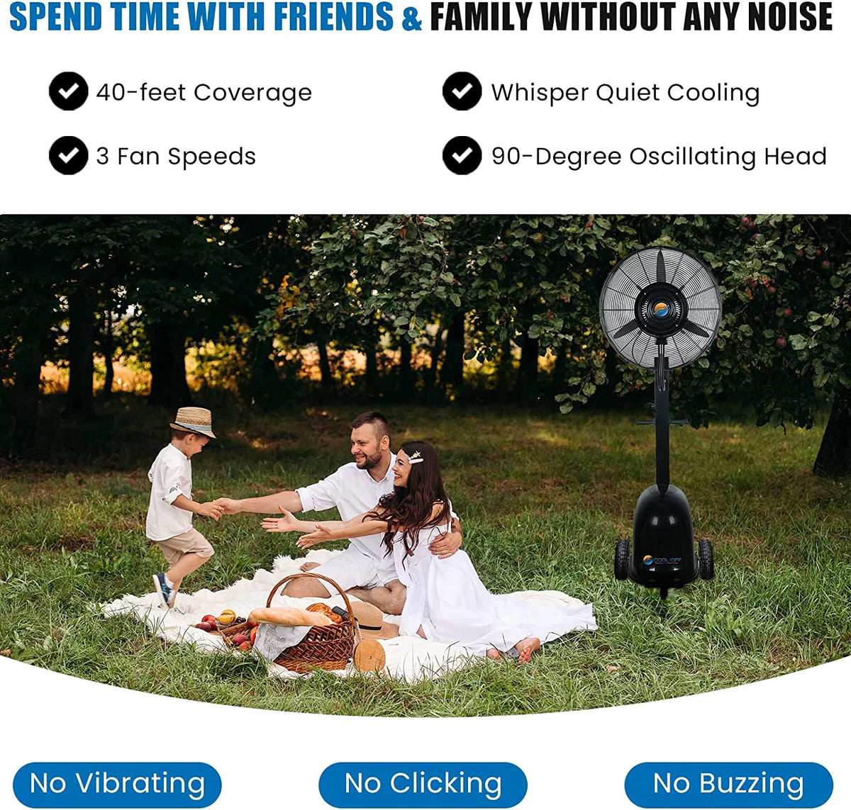 Oscillating Misting Pedestal Fan 12 Gallon 3 Speed 26 inch Black X533