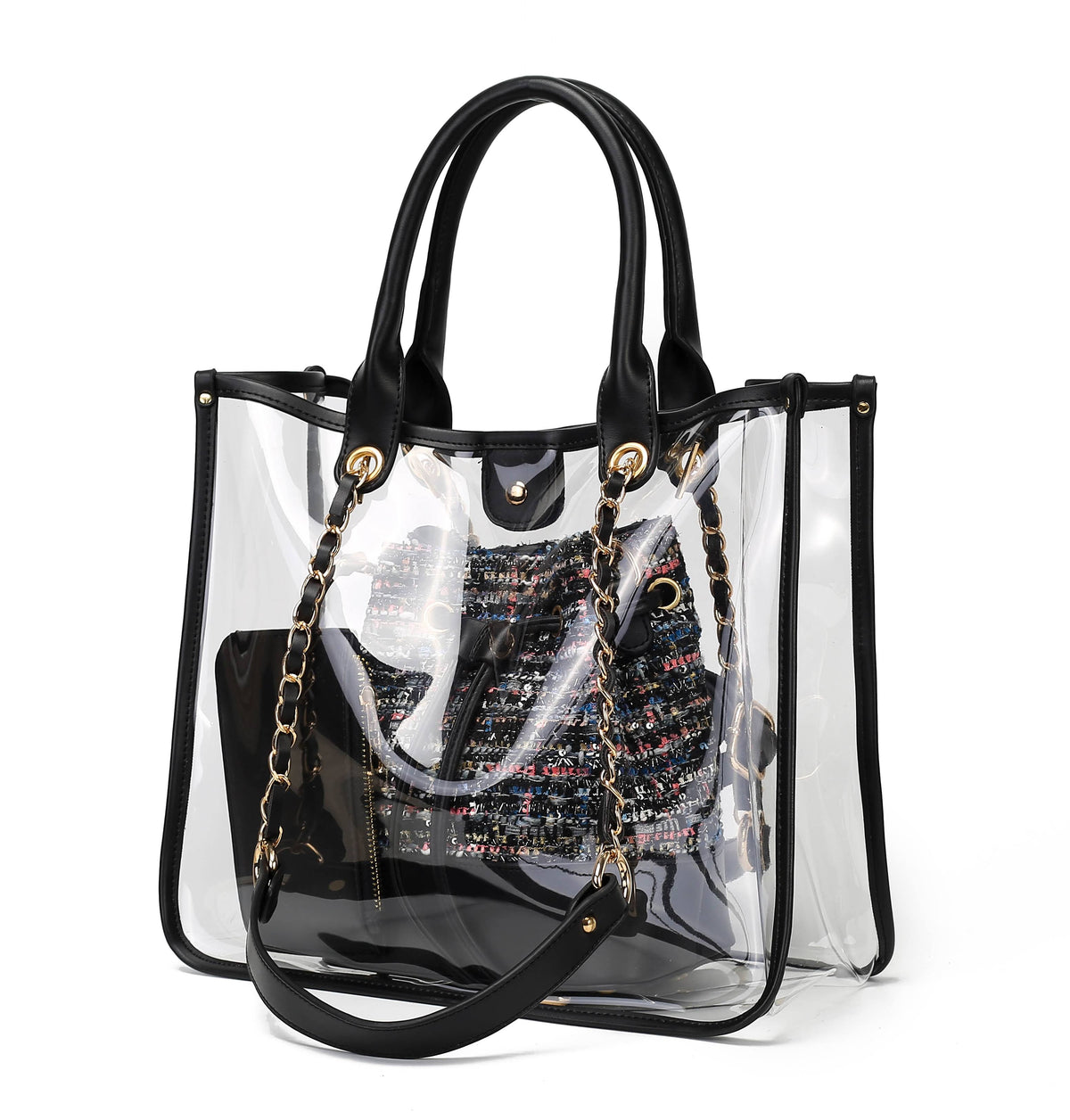 Black PVC Tote with Crossbody Bag V1190
