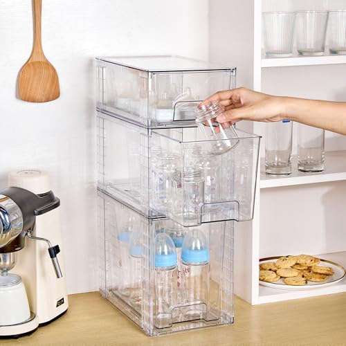 3 Pack Clear Stackable Plastic Storage Drawers D52104