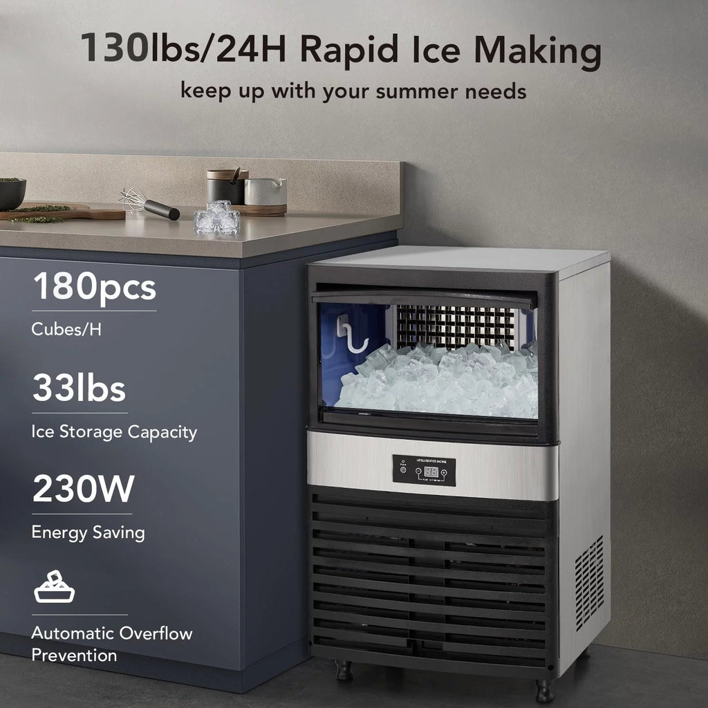 Commercial Stainless Steel Ice Maker with 44lbs Ice Storage P7226