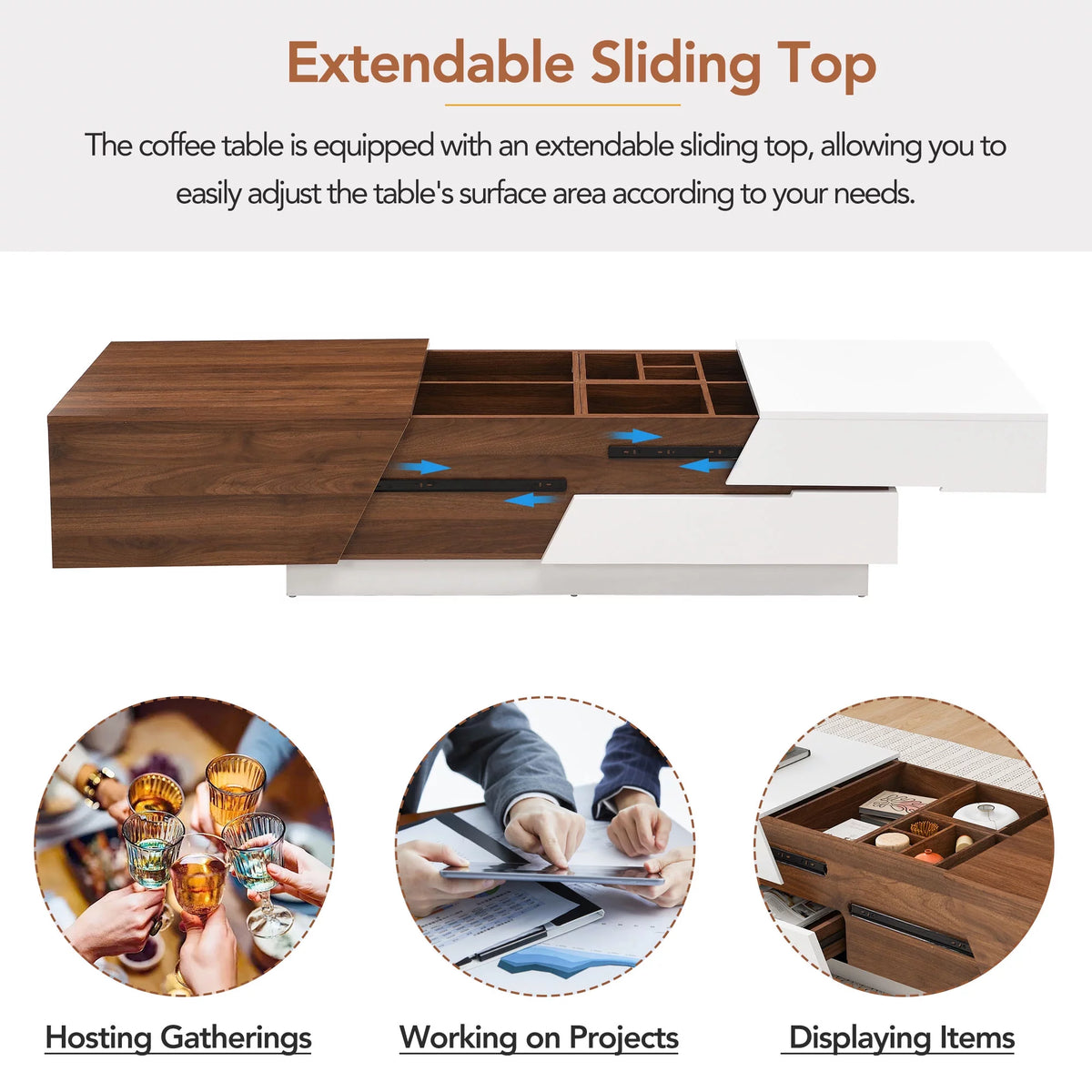 Extendable Coffee Table with Sliding Top and Storage Drawers A59539