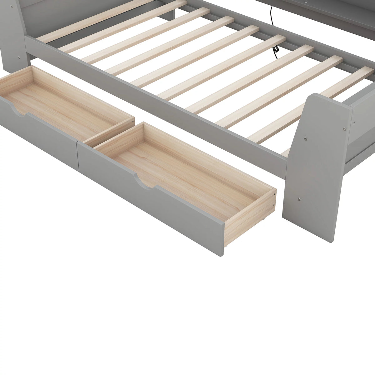 Twin Size Daybed with Shelf, Drawers and Charging Station, Gray B6388