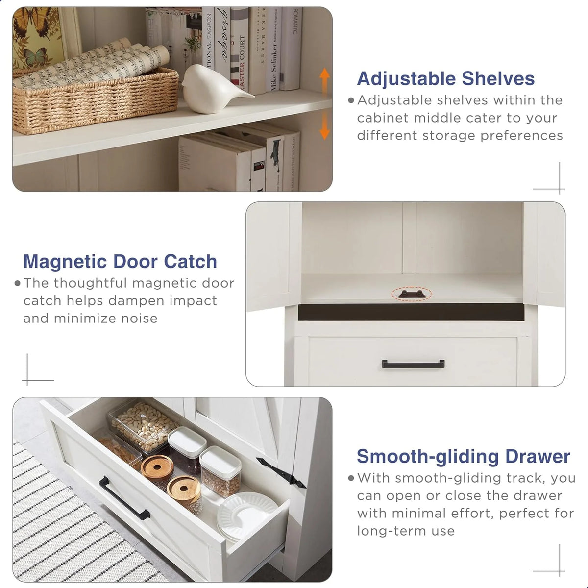 White 2-Door Storage Cabinet with Drawer W264