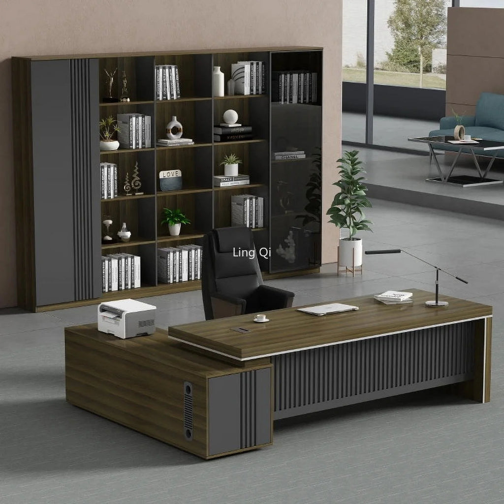 L Shaped Dark Wood Office Desk P7837