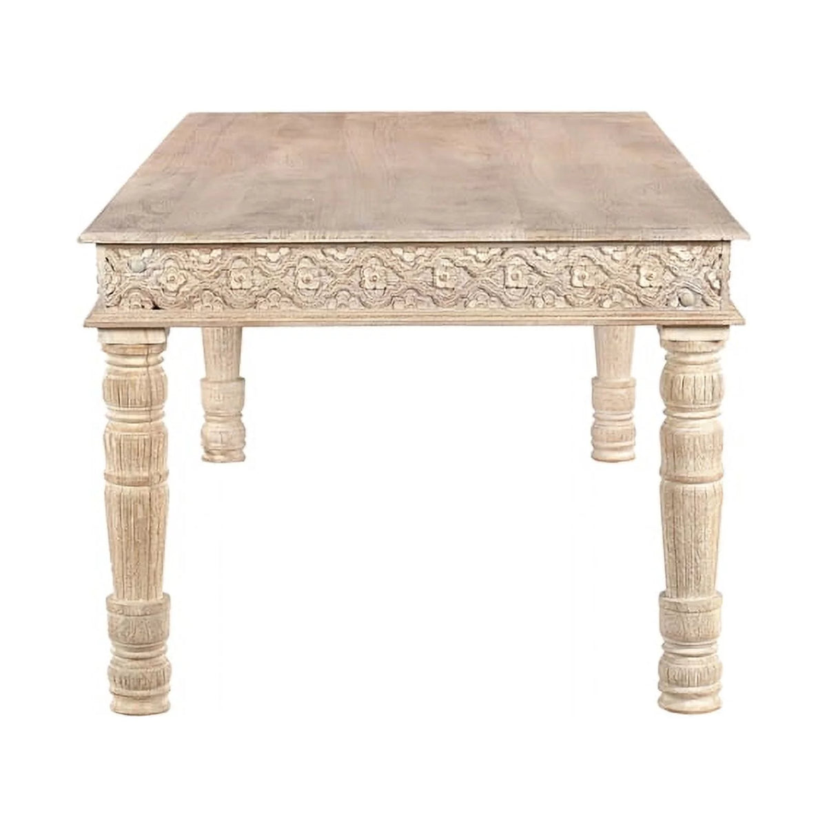 84" Carved Solid Wood Dining Table in White T28712