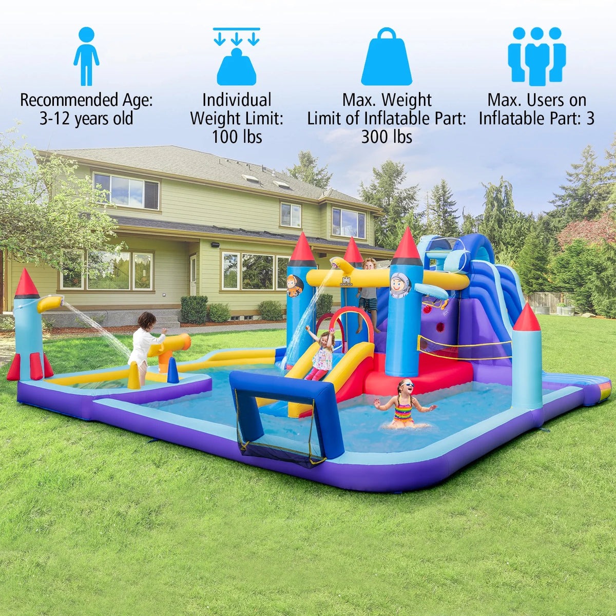 Inflatable Water Slide Park with 2 Slides Splash Pool G506081