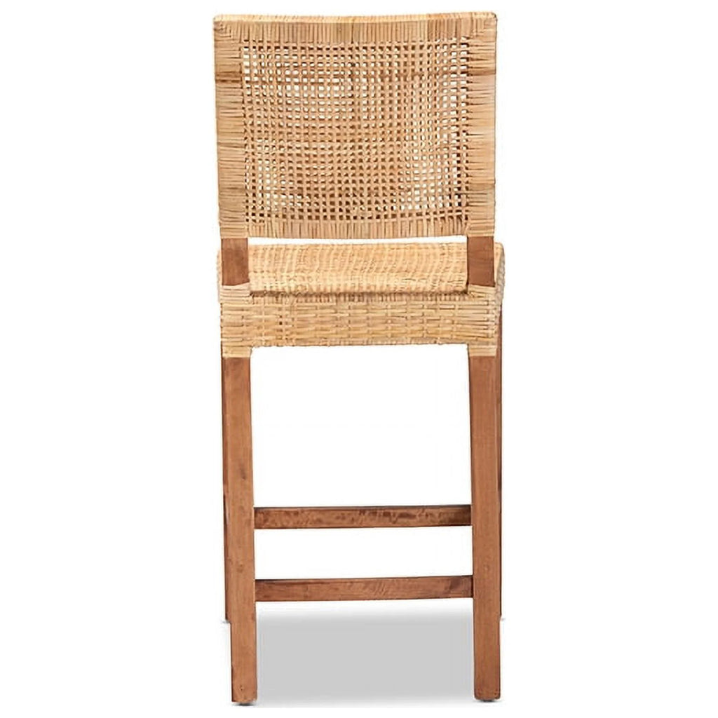 Natural Brown Rattan and Walnut Brown Wood Counter Stool L2909