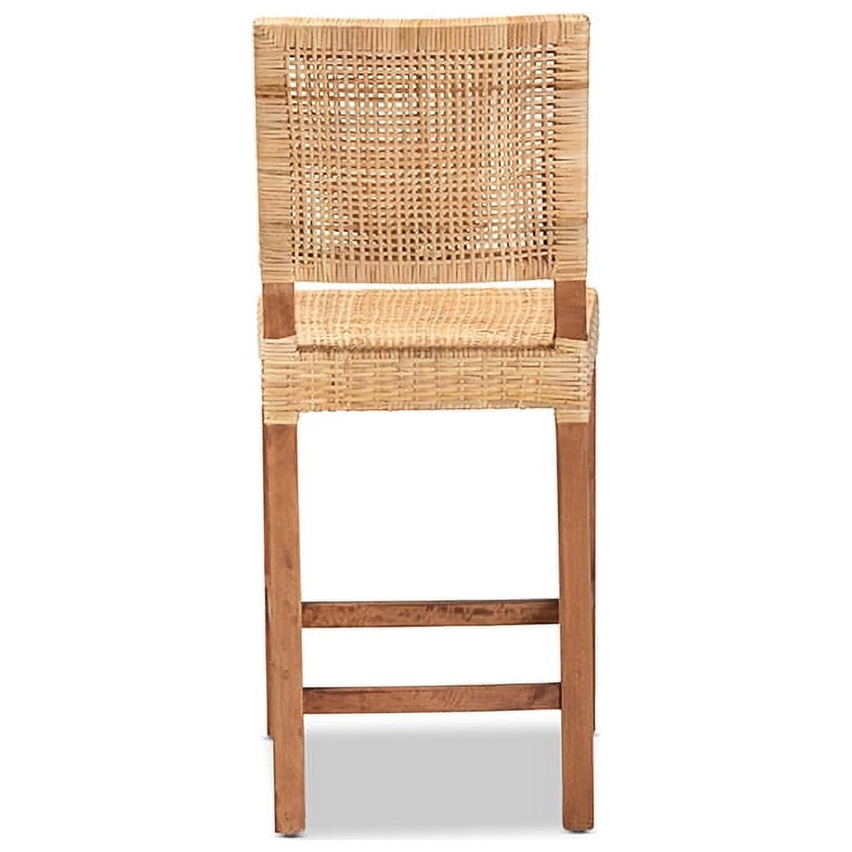 Natural Brown Rattan and Walnut Brown Wood Counter Stool L2909
