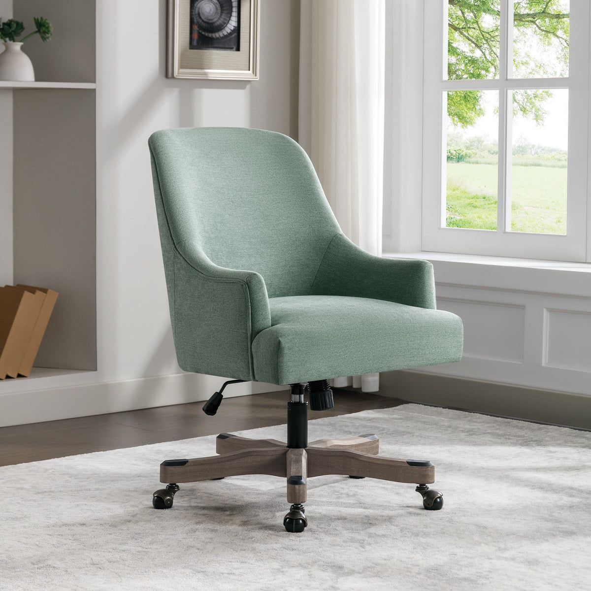 Mint Fabric Office Chair with Wood Base J5634