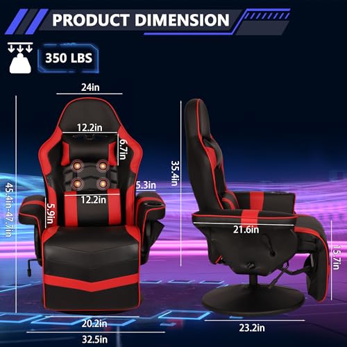 Blue Massage Gaming Chair with Footrest W8656