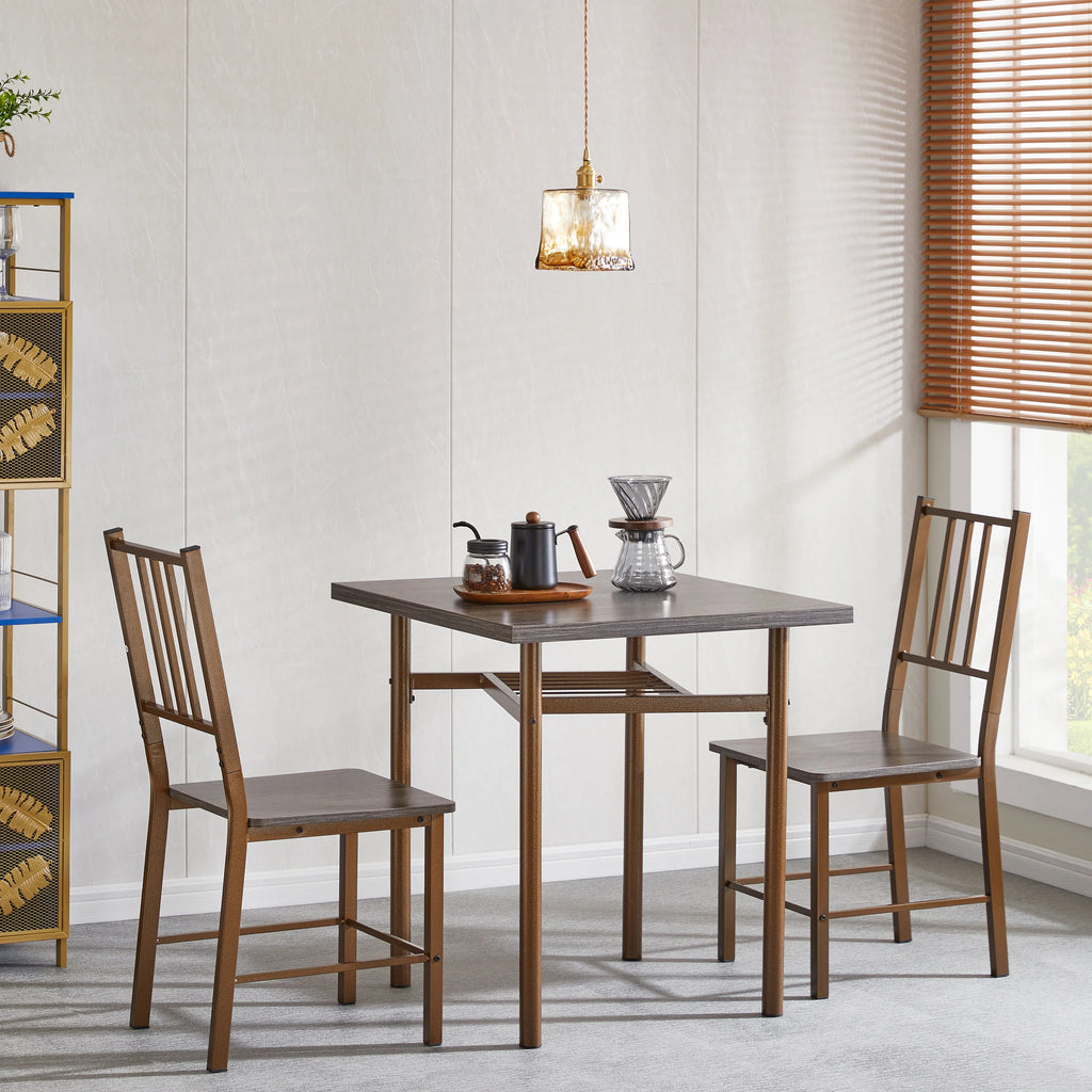 Metal and Wood Square Dining Set for 2 P969863