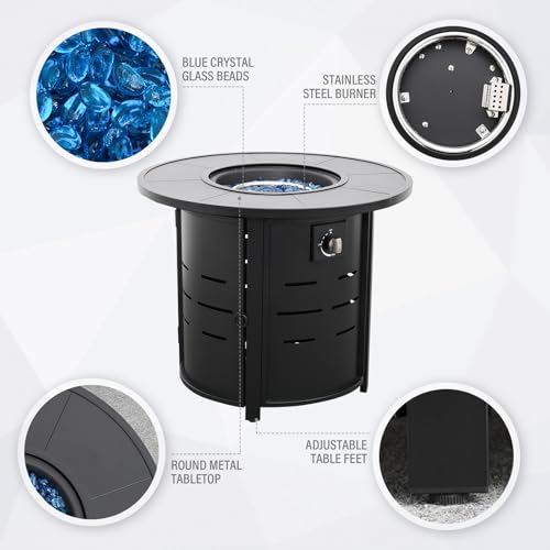 30 Inch Round Steel Gas Fire Pit Table 50000 BTU with Cover F58080