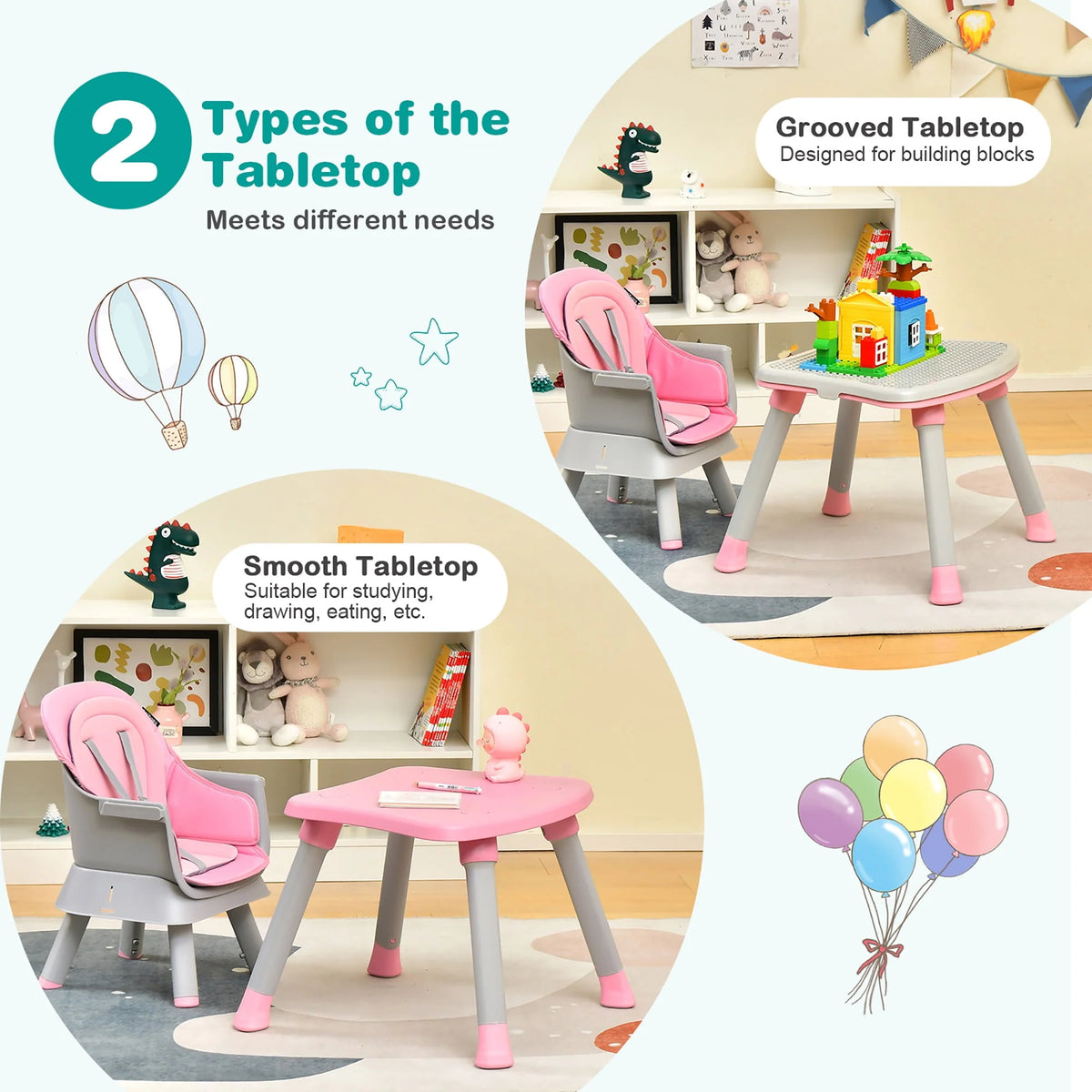 8-in-1 Convertible High Chair Booster Seat with Removable Tray Yellow Y853