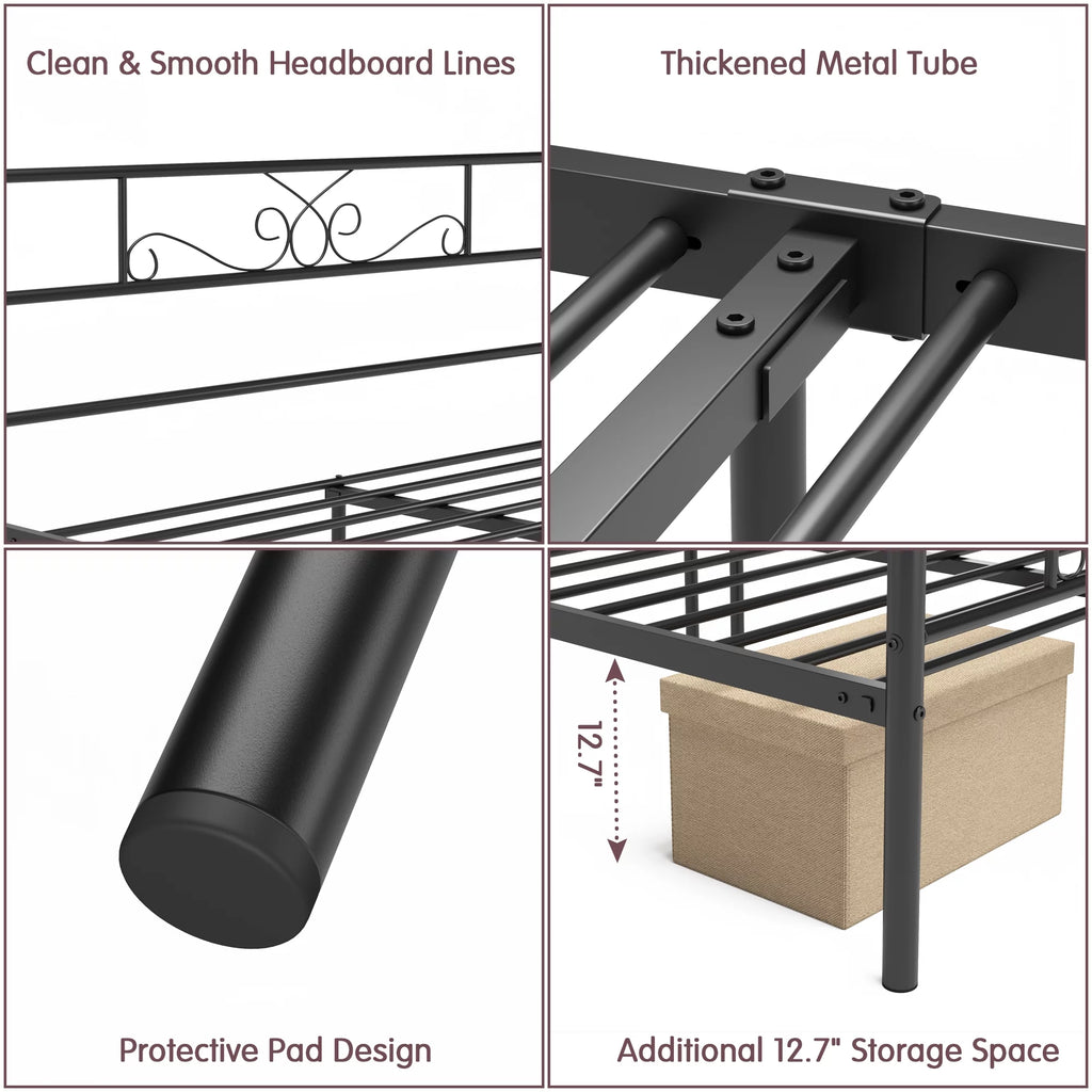 Twin Size 4-Post Canopy Bed Frame Metal Platform with Headboard Footboard Black M66327
