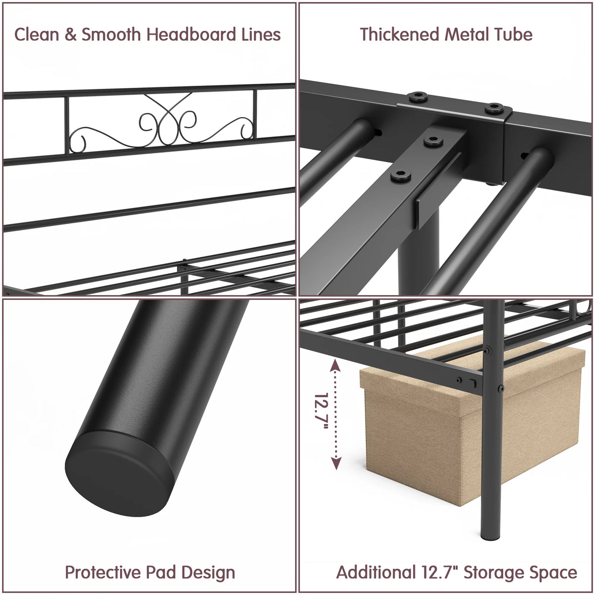 Twin Size 4-Post Canopy Bed Frame Metal Platform with Headboard Footboard Black M66327