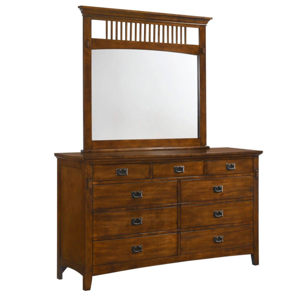 Distressed Chestnut Wood Dresser & Mirror Set J1526