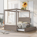 Full Size White Wood Canopy Platform Bed with Trundle Y9066