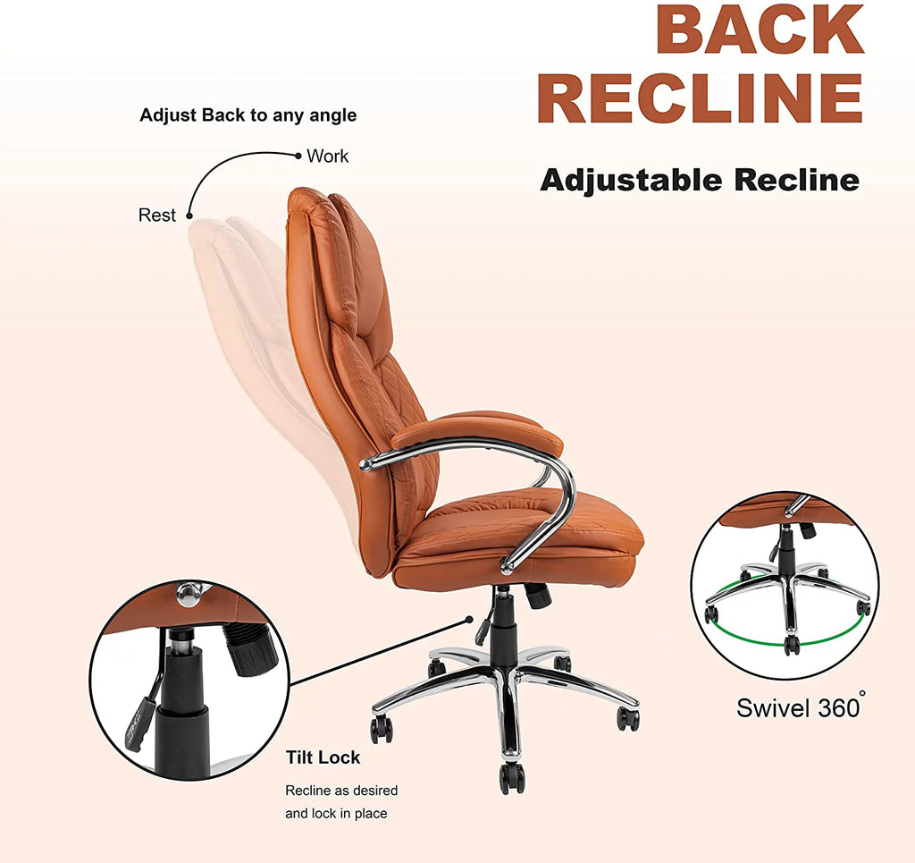 Camel Brown Big and Tall Executive Office Chair 400lbs Capacity PU Leather B796