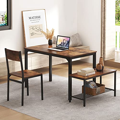 Rustic Oak 4 Piece Dining Table Set with Chairs and Bench Y36574