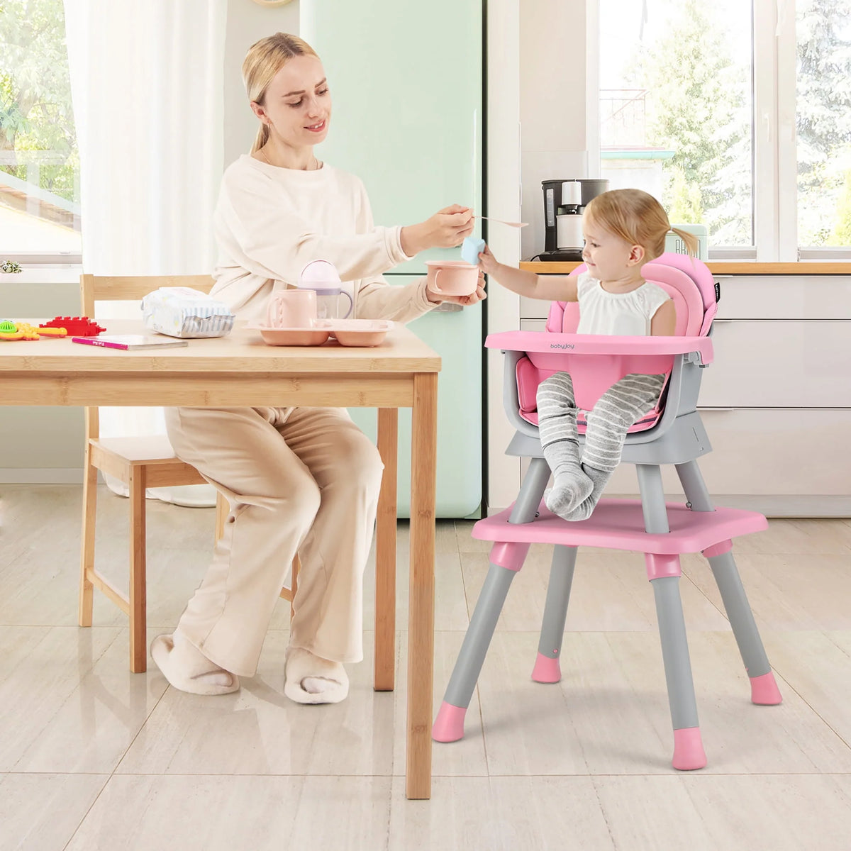 8-in-1 Convertible High Chair Booster Seat with Removable Tray Yellow Y853