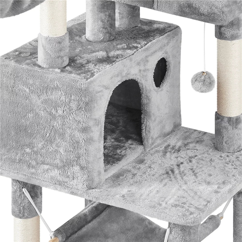 Light Gray Multilevel Cat Tree with 2 Condos H950