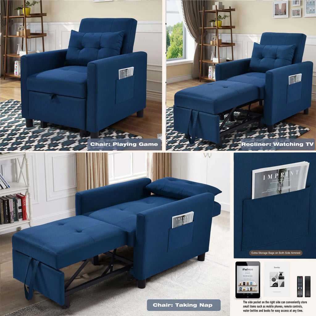 Blue Convertible Single Sofa Bed with Pull Out Sleeper P1246