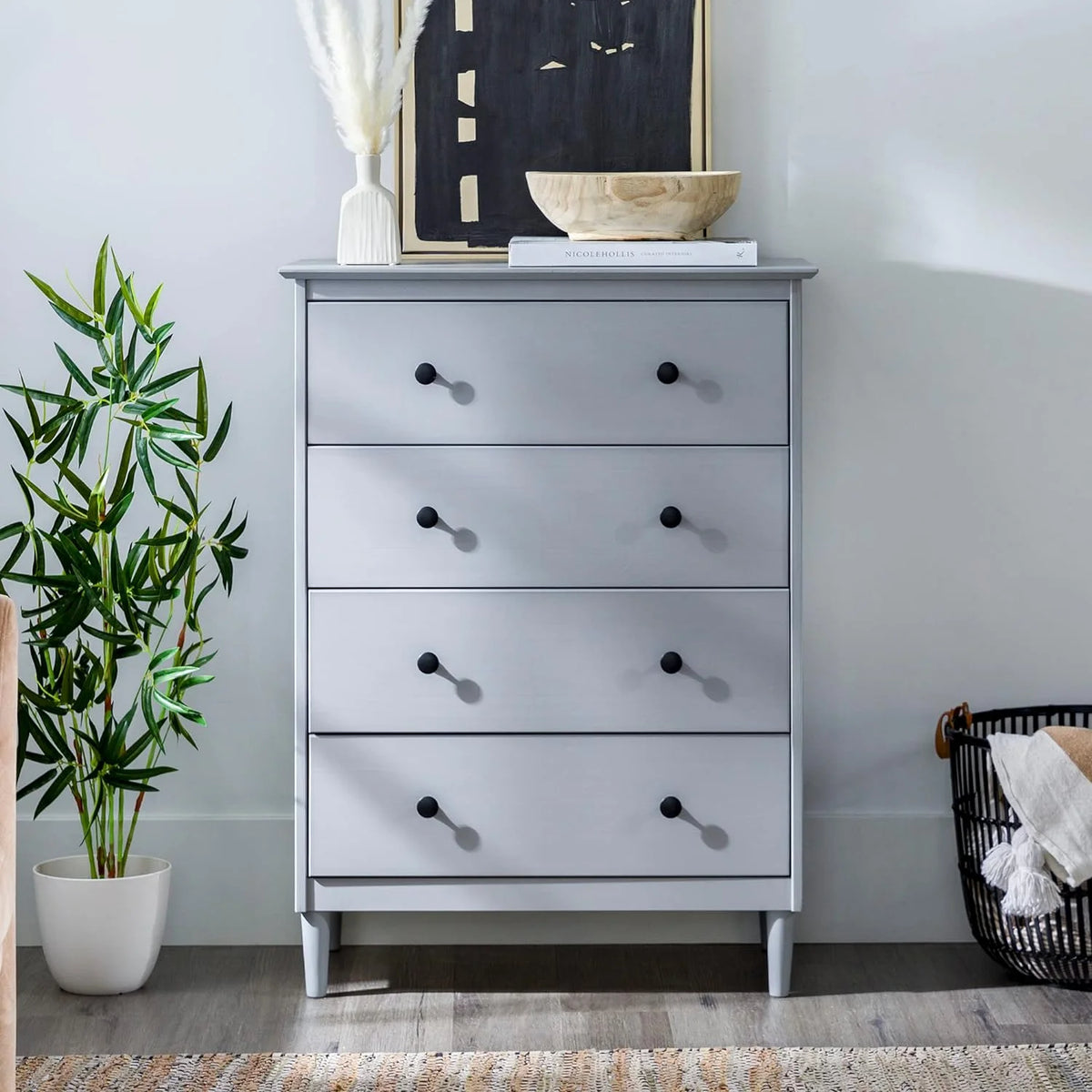 Grey 4-Drawer Solid Wood Dresser A2573