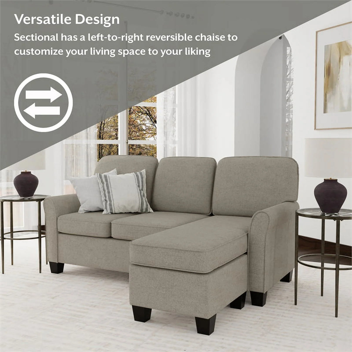 Reversible Sectional Chaise Greige Brown Fabric Q53179