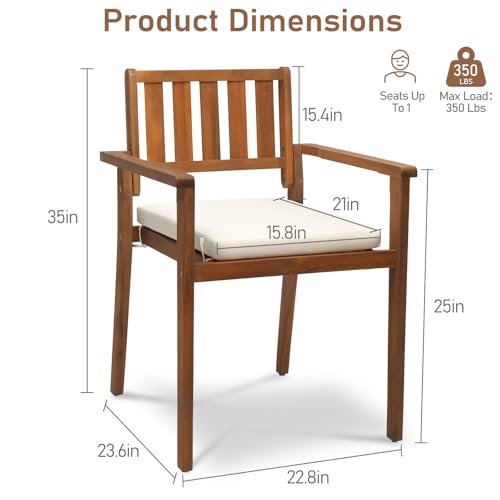 Acacia Wood Stackable Patio Dining Chairs Set of 4 with Cushions A992