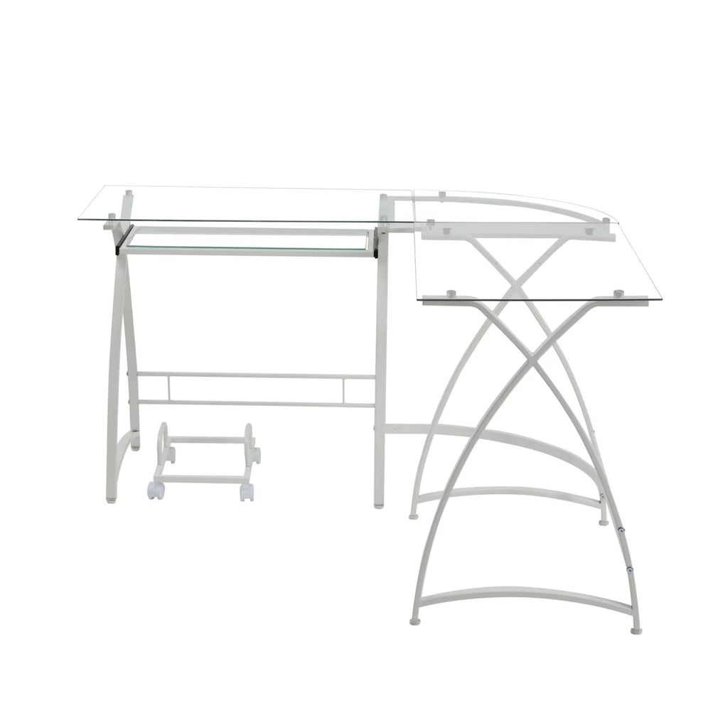 L Shape Computer Desk with CPU Holder and Casters, White D1315