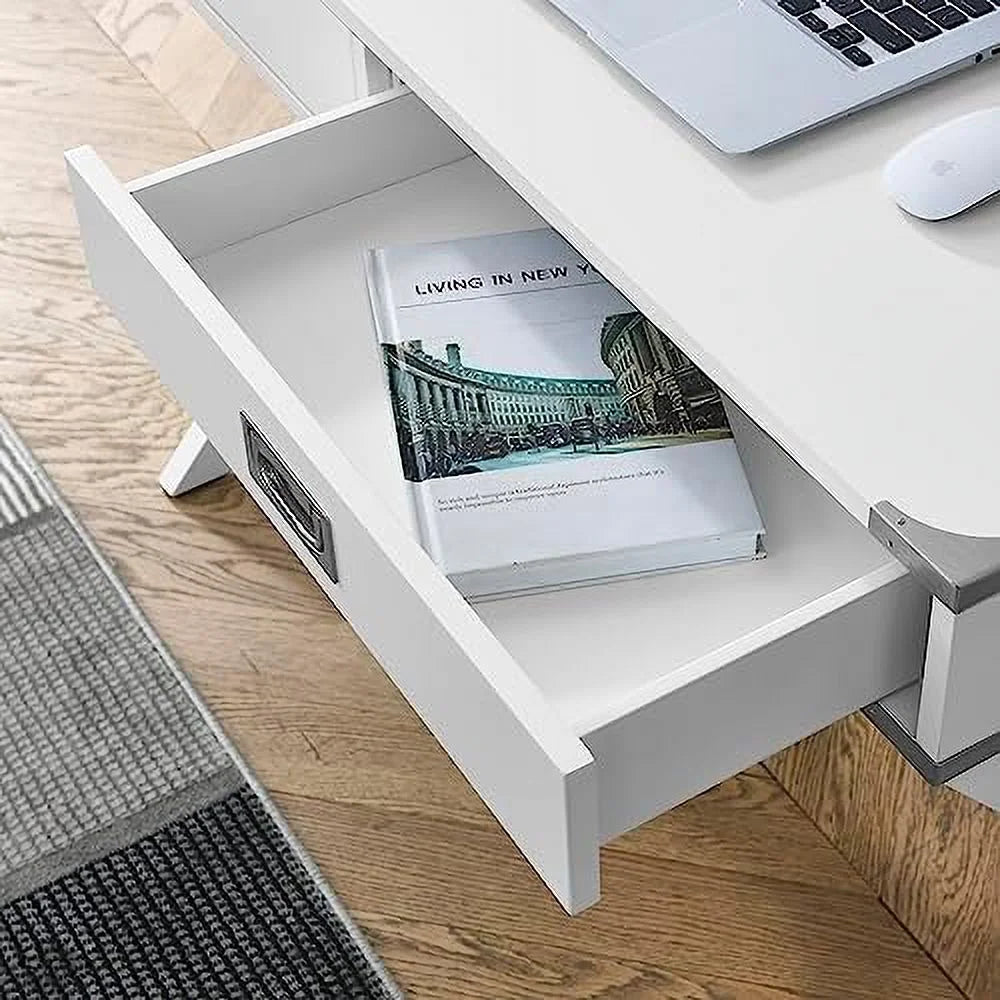 Small White Computer Desk with Drawer F3730