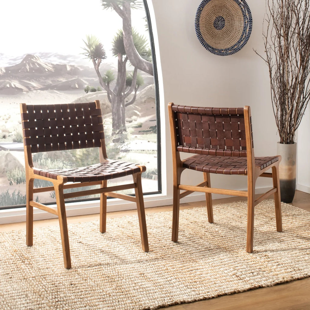 Woven Leather Dining Chair Set of 2 J238