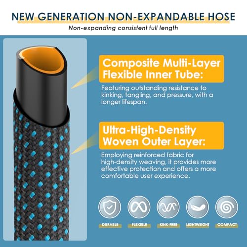 100 ft Flexible Non-Expanding Garden Hose with 10 Function Spray Nozzle N6523