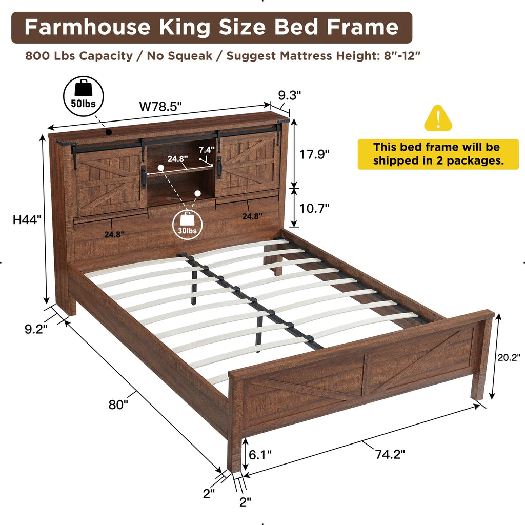 King Platform Bed Frame with Storage Headboard and Charging Station D5446