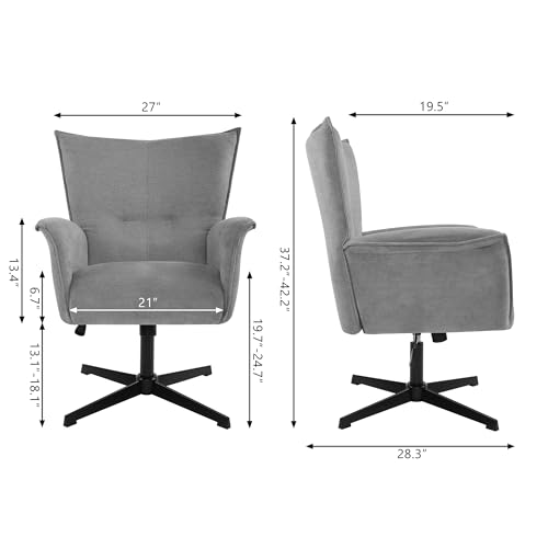 No Wheels Linen Fabric Swivel High-Back Accent Chair with Metal Legs C736799