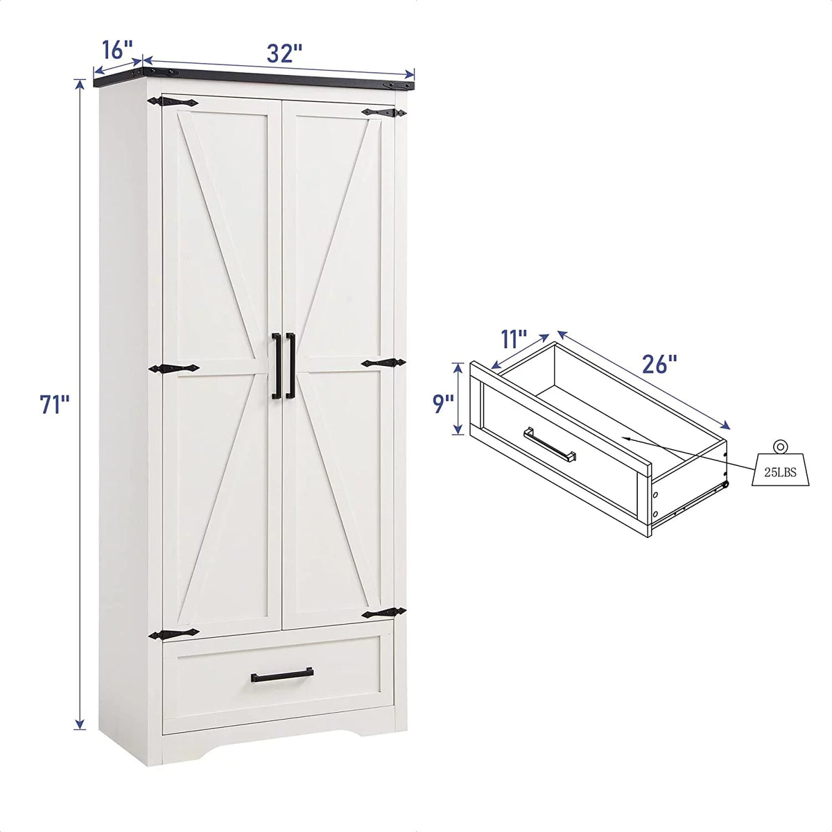 White 2-Door Storage Cabinet with Drawer W264