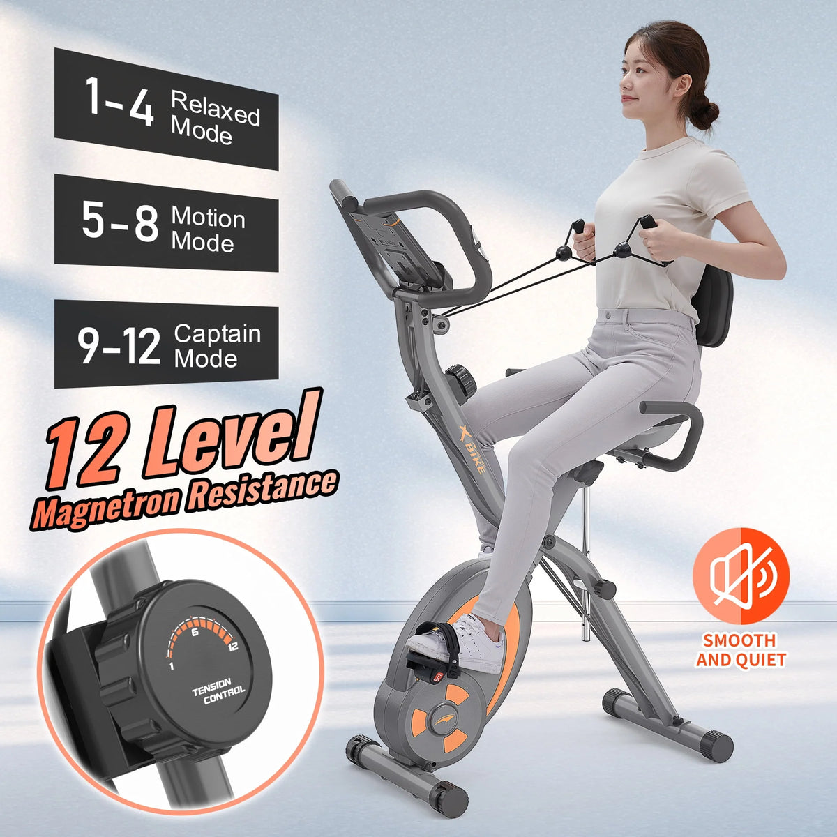 Folding Stationary Recumbent Exercise Bike with Resistance Bands O53799