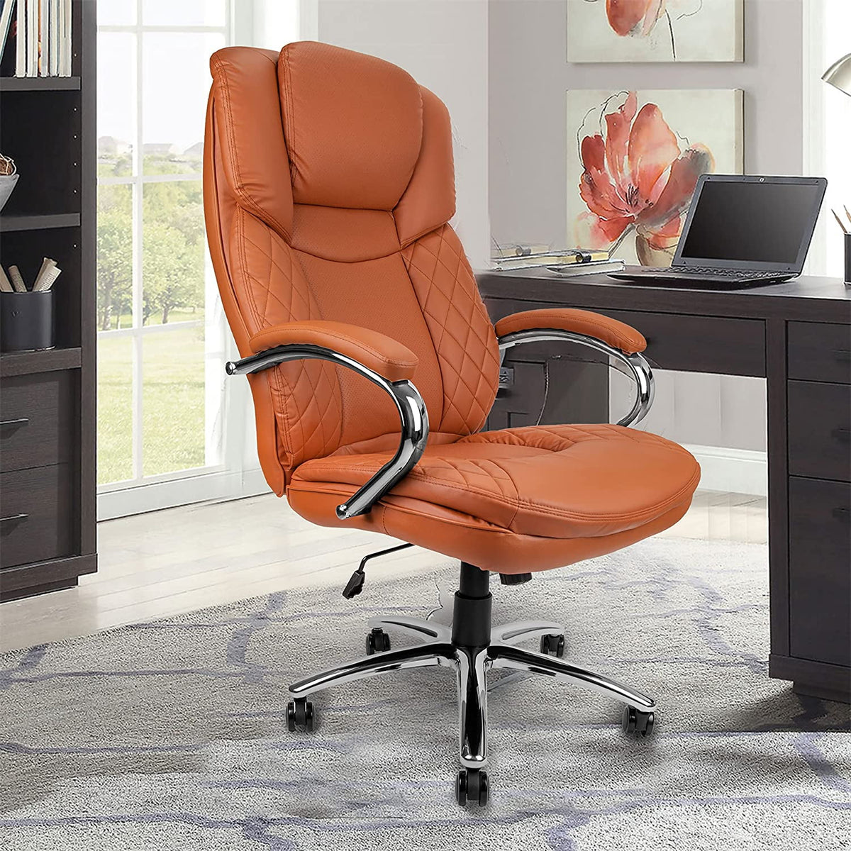 Camel Brown Big and Tall Executive Office Chair 400lbs Capacity PU Leather B796
