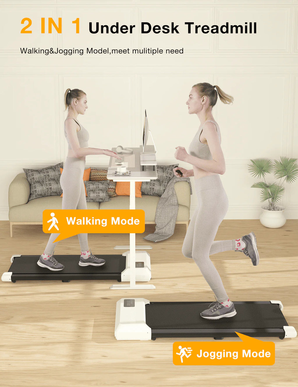 2 in 1 Under Desk Treadmill with Remote Control and LED Display X80925