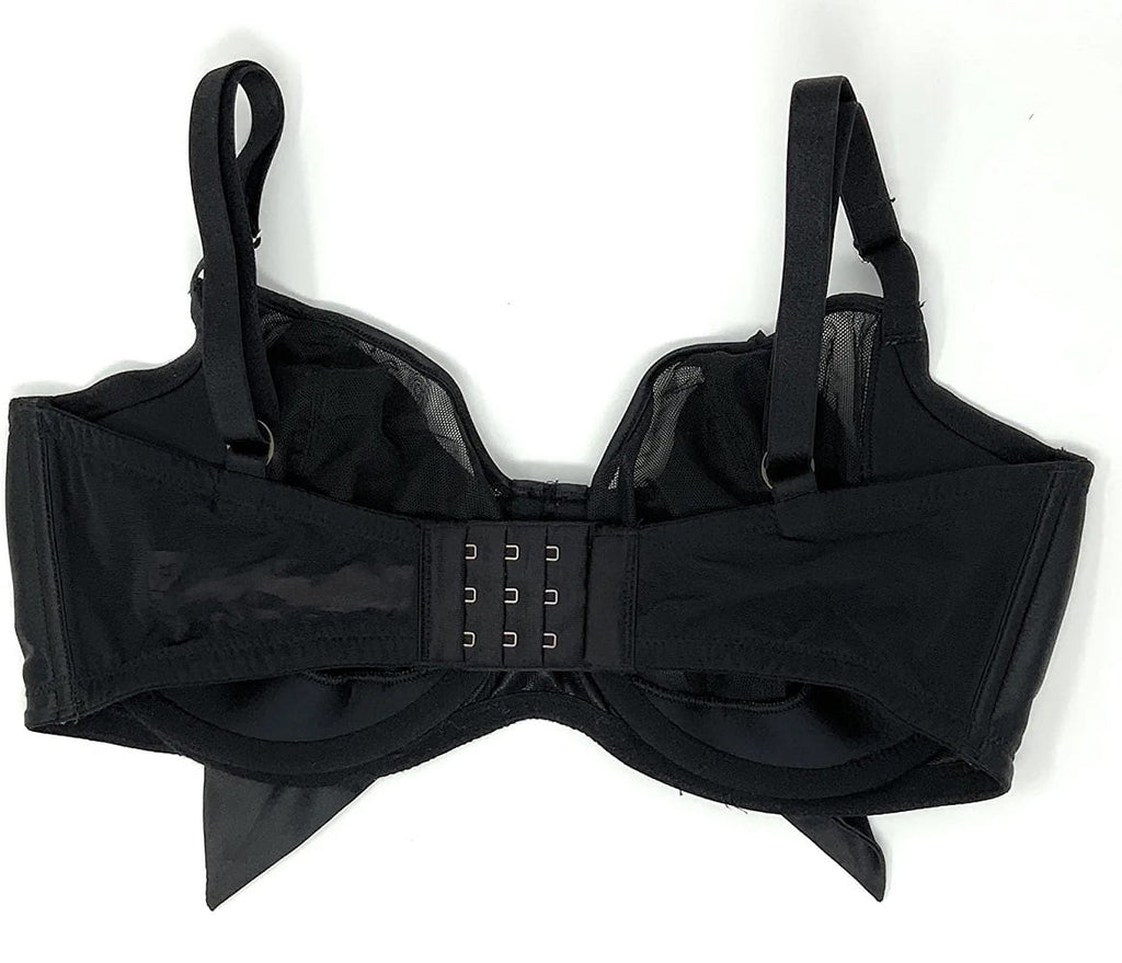 Push-Up Without Padding Bra Black Mesh Satin Bow 36DDD A32729
