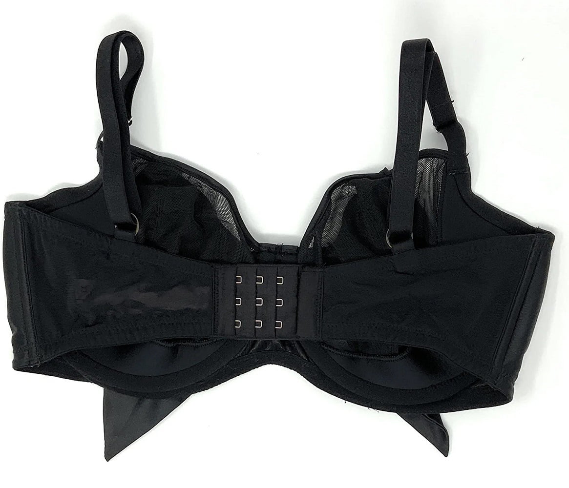 Push-Up Without Padding Bra Black Mesh Satin Bow 36DDD A32729
