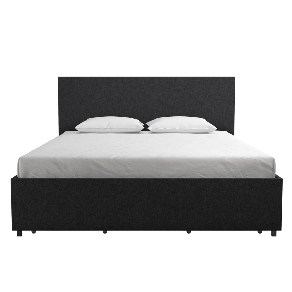 Dark Grey Linen Upholstered Storage Bed Frame H73850