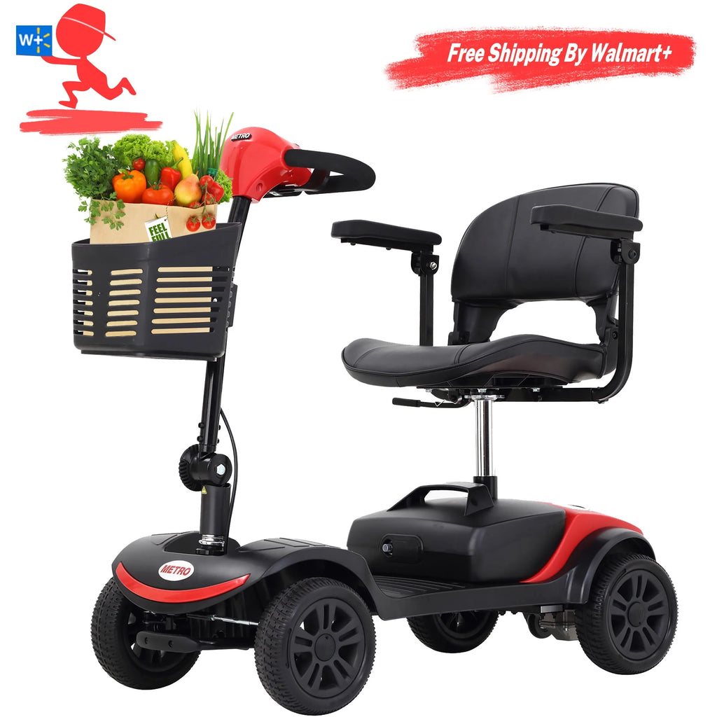 4 Wheel Heavy Duty Electric Scooter with Sliding Swivel Seat, 265lbs, Red A327
