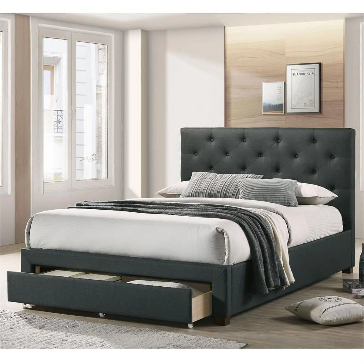 Dark Gray Fabric Storage Cal King Bed G3310